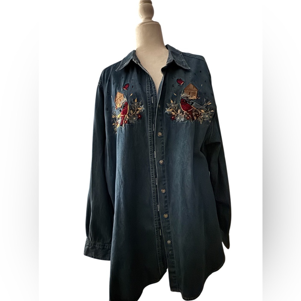 Just My Size Denim Shirt with Embroidered Design